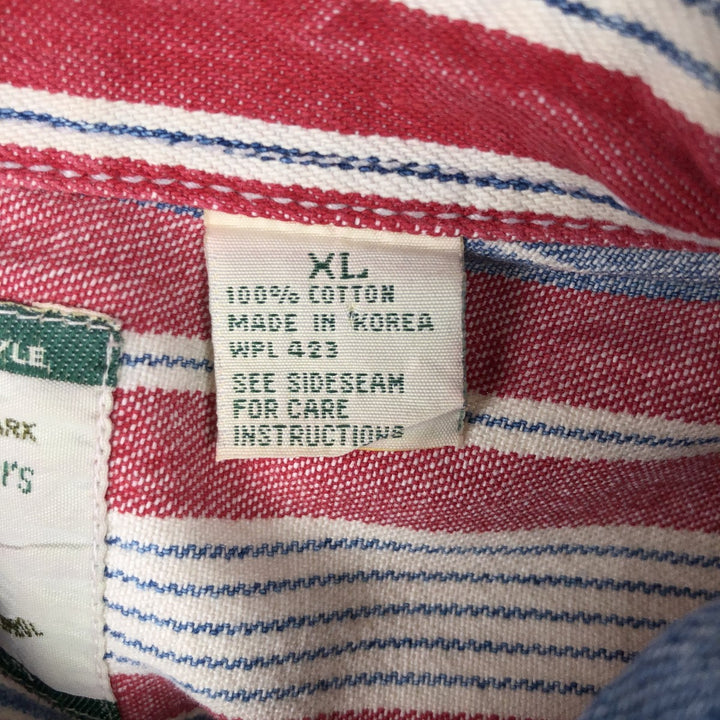 Levi's Stripe Pattern Multi-Stripe Long-Sleeve Denim Shirt, Men's Size XL (approx.) cotton red type Vintage Second Hand