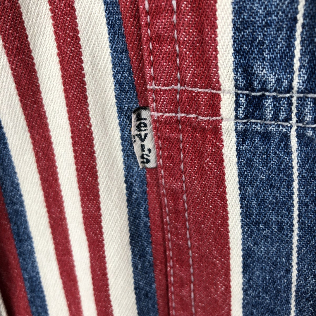Levi's Stripe Pattern Multi-Stripe Long-Sleeve Denim Shirt, Men's Size XL (approx.) cotton red type Vintage Second Hand