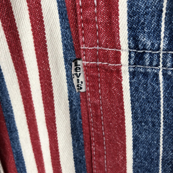 Levi's Stripe Pattern Multi-Stripe Long-Sleeve Denim Shirt, Men's Size XL (approx.) cotton red type Vintage Second Hand