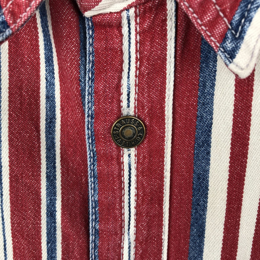 Levi's Stripe Pattern Multi-Stripe Long-Sleeve Denim Shirt, Men's Size XL (approx.) cotton red type Vintage Second Hand