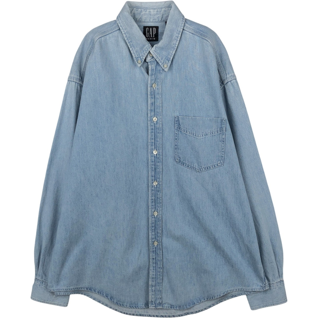 GAP DENIM Long-Sleeve Button-Down Denim Shirt, Made in Canada, Men's Size L (approx.) cotton Blue type light blue Vintage Second Hand