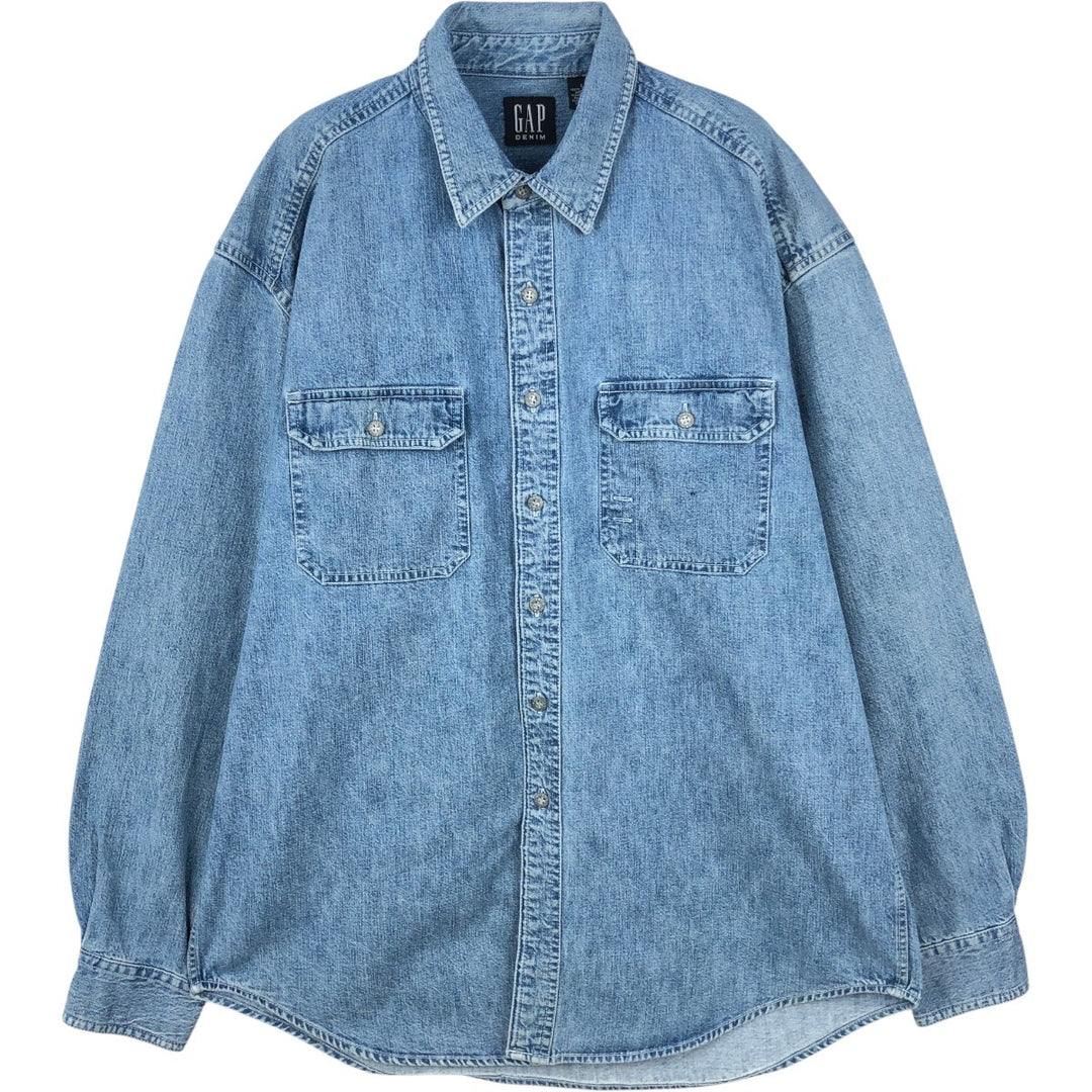 90'S GAP DENIM Vintage Long Sleeve Denim Shirt, Men's Size L cotton blue type Vintage Second Hand