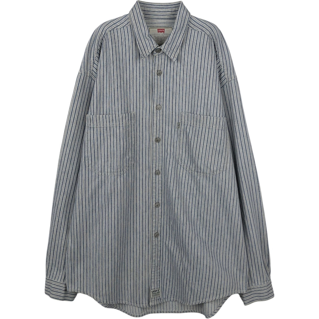 90'S Levi's Multi-Striped Long-Sleeve Denim Shirt, Men's Size M (Equivalent), Vintage cotton navy blue type Vintage Second Hand