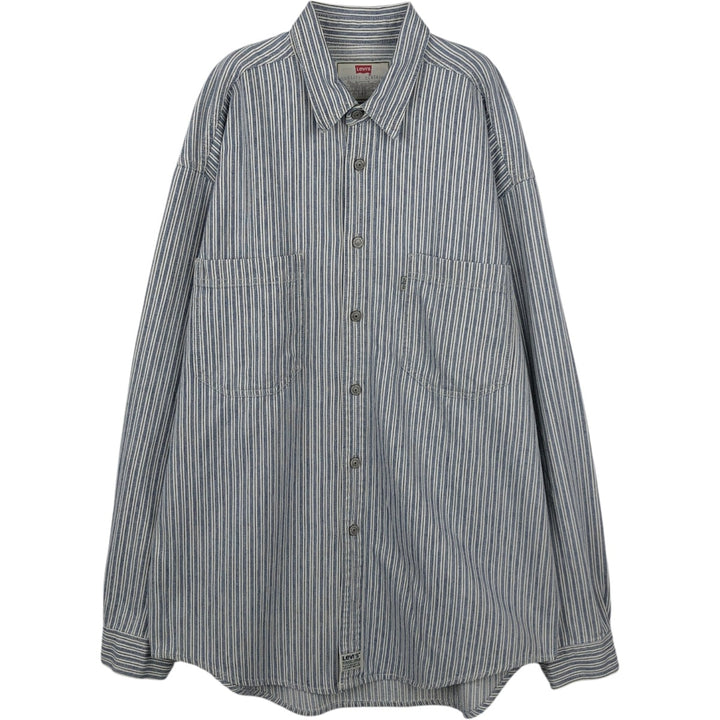 90'S Levi's Multi-Striped Long-Sleeve Denim Shirt, Men's Size M (Equivalent), Vintage cotton navy blue type Vintage Second Hand
