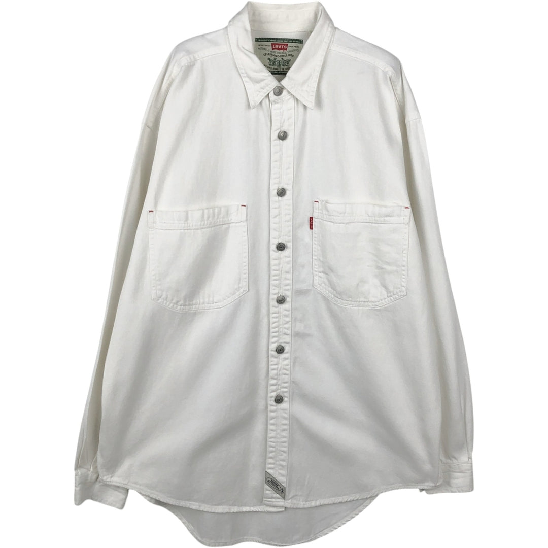 90'S Vintage Levi's Long Sleeve White Denim Shirt, Men's Size Medium cotton white type Vintage Second Hand