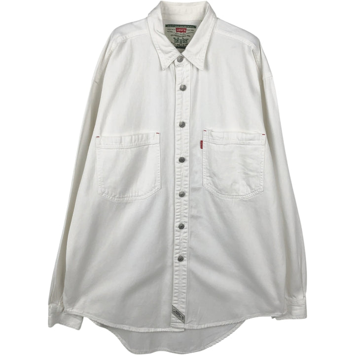 90'S Vintage Levi's Long Sleeve White Denim Shirt, Men's Size Medium cotton white type Vintage Second Hand