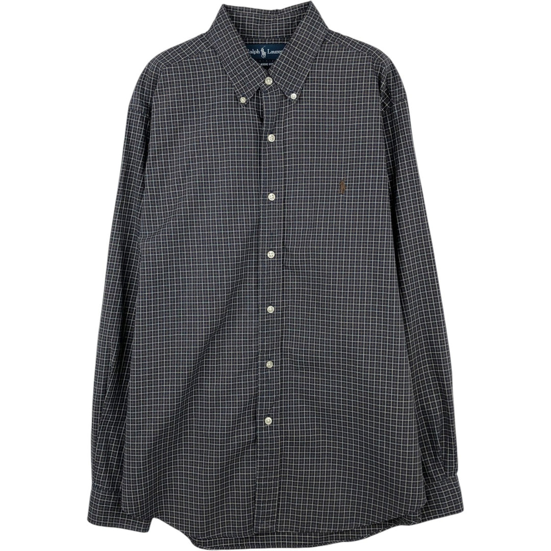 Ralph Lauren CLASSIC FIT Check Pattern Long-Sleeve Button-Down Check Shirt, Men's Size L (approx.) cotton Charcoal Vintage Second Hand