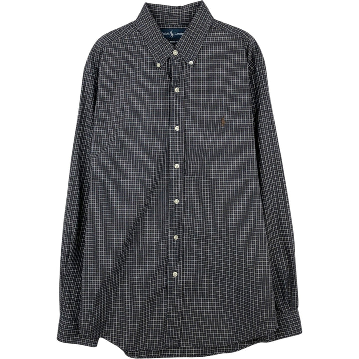 Ralph Lauren CLASSIC FIT Check Pattern Long-Sleeve Button-Down Check Shirt, Men's Size L (approx.) cotton Charcoal Vintage Second Hand