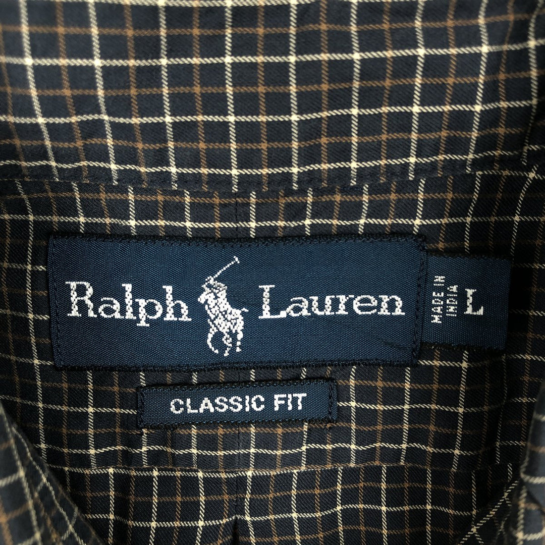 Ralph Lauren CLASSIC FIT Check Pattern Long-Sleeve Button-Down Check Shirt, Men's Size L (approx.) cotton Charcoal Vintage Second Hand