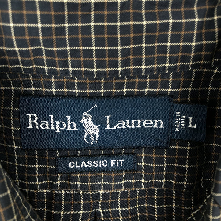 Ralph Lauren CLASSIC FIT Check Pattern Long-Sleeve Button-Down Check Shirt, Men's Size L (approx.) cotton Charcoal Vintage Second Hand