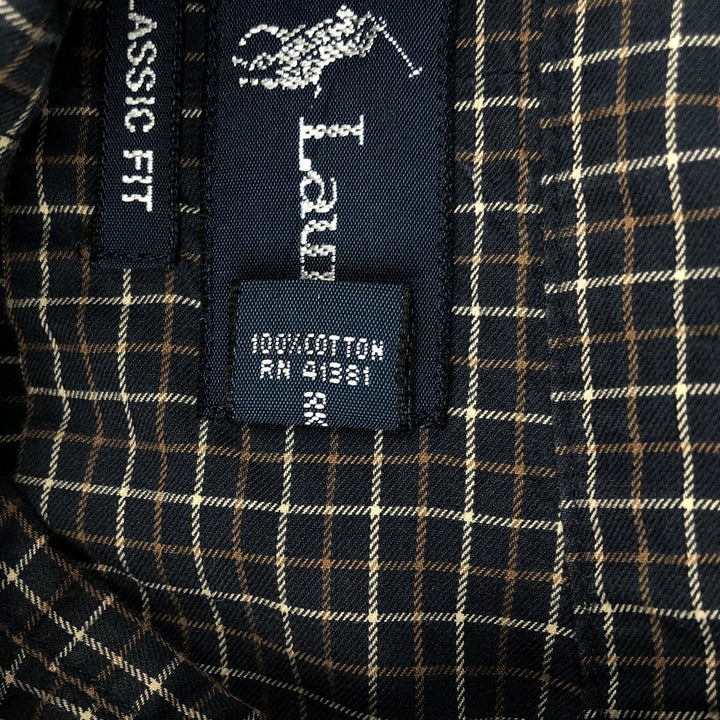 Ralph Lauren CLASSIC FIT Check Pattern Long-Sleeve Button-Down Check Shirt, Men's Size L (approx.) cotton Charcoal Vintage Second Hand