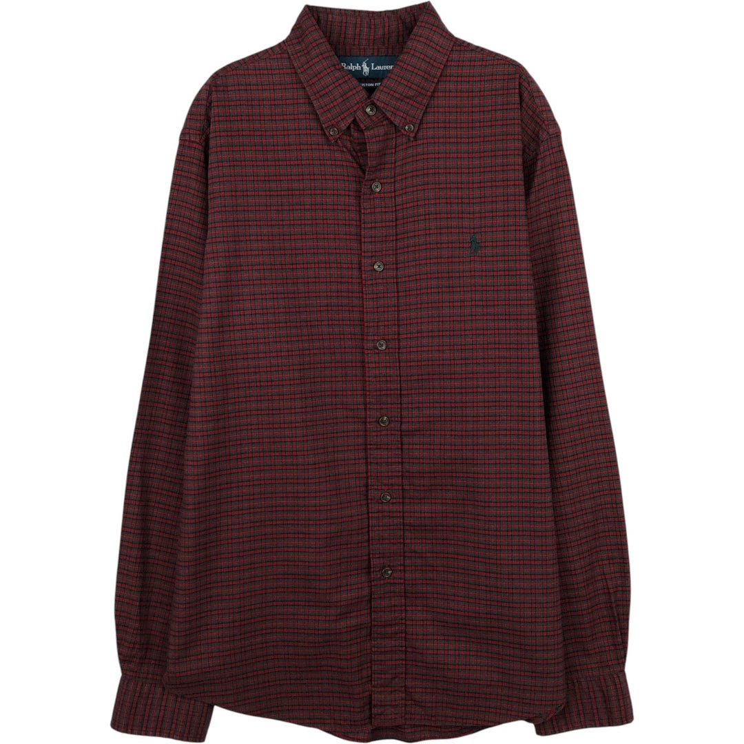 Ralph Lauren CUSTOM FIT long sleeve button down check shirt, men's size L cotton red type Vintage Second Hand