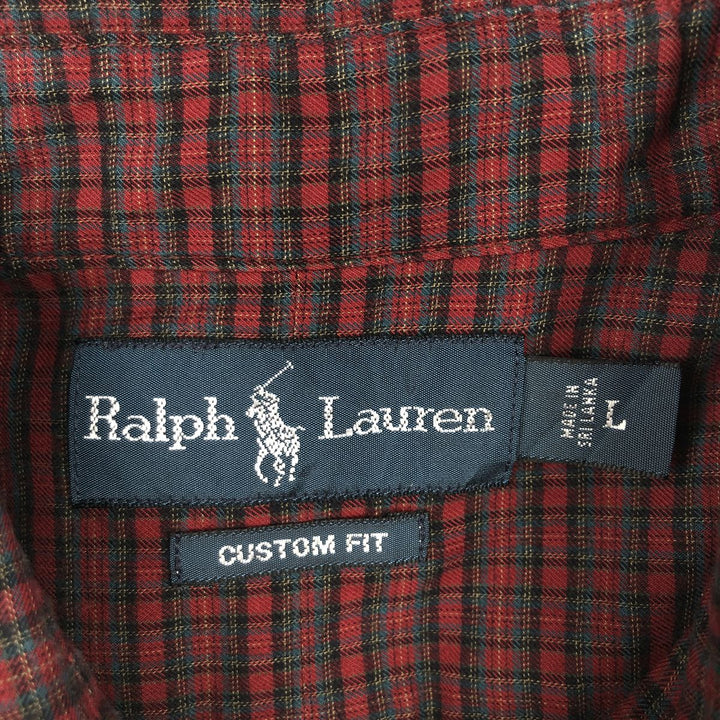 Ralph Lauren CUSTOM FIT long sleeve button down check shirt, men's size L cotton red type Vintage Second Hand