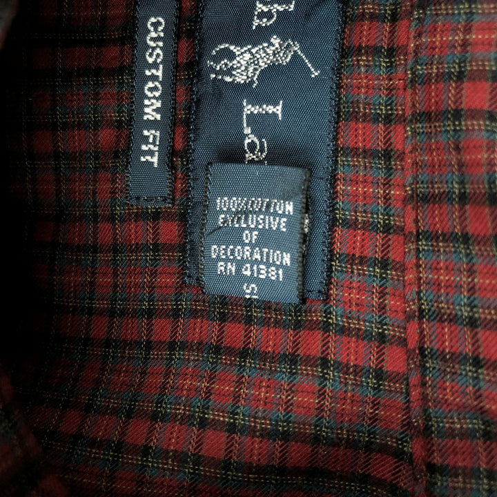 Ralph Lauren CUSTOM FIT long sleeve button down check shirt, men's size L cotton red type Vintage Second Hand