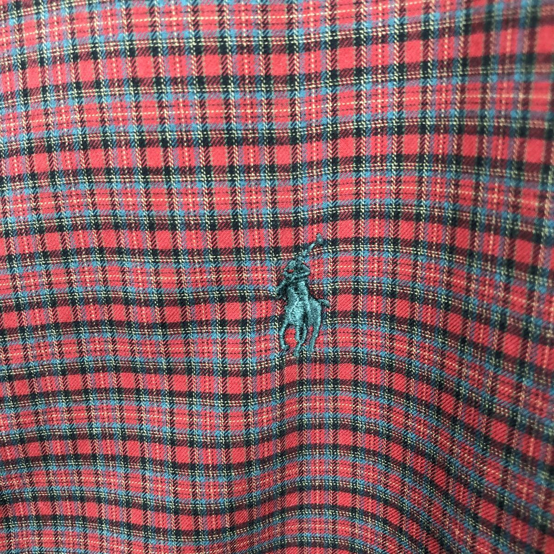 Ralph Lauren CUSTOM FIT long sleeve button down check shirt, men's size L cotton red type Vintage Second Hand