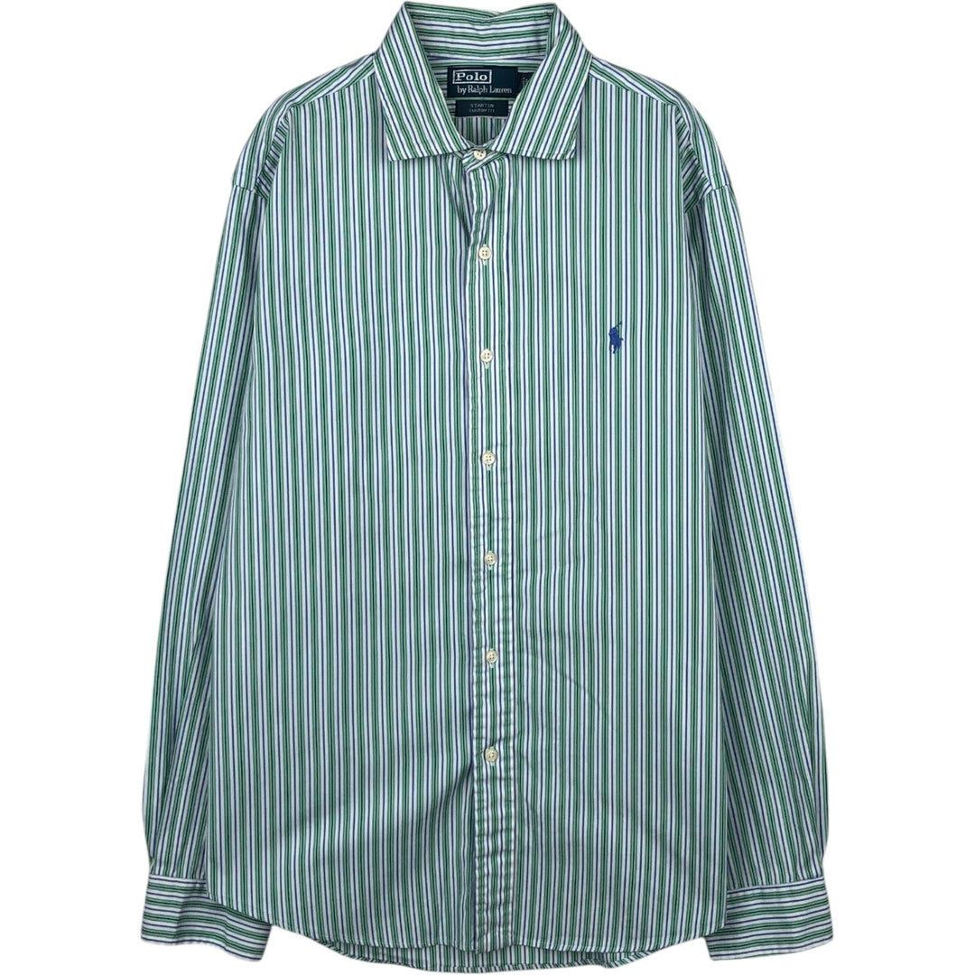 Ralph Lauren POLO by Ralph Lauren STANTON CUSTOM FIT Long-Sleeve Striped Shirt, Men's Size L (approx.) cotton Blue type light blue Vintage Second Hand