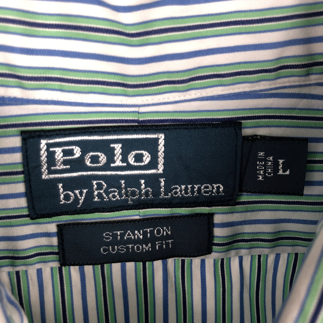 Ralph Lauren POLO by Ralph Lauren STANTON CUSTOM FIT Long-Sleeve Striped Shirt, Men's Size L (approx.) cotton Blue type light blue Vintage Second Hand
