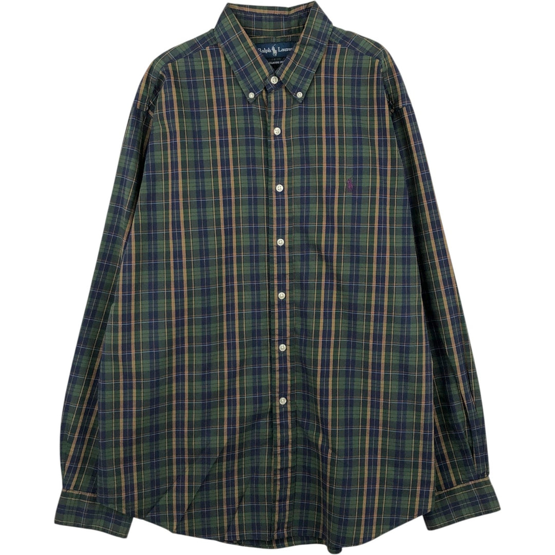 Ralph Lauren Classic Fit Long Sleeve Button Down Check Shirt Men's XL cotton green type Vintage Second Hand