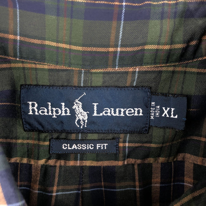 Ralph Lauren Classic Fit Long Sleeve Button Down Check Shirt Men's XL cotton green type Vintage Second Hand