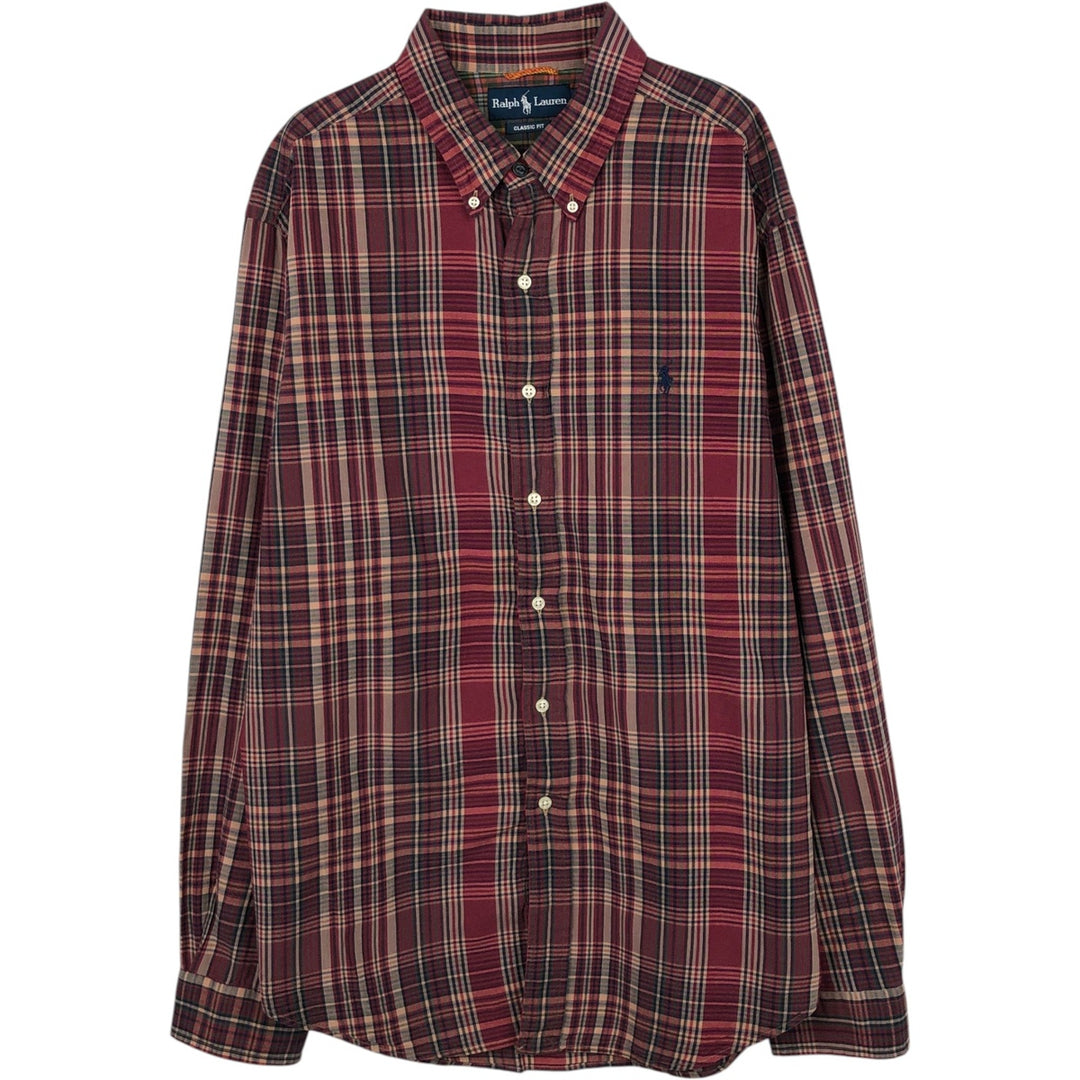 Ralph Lauren Classic Fit Long Sleeve Button Down Check Shirt Men's XL cotton red type Vintage Second Hand