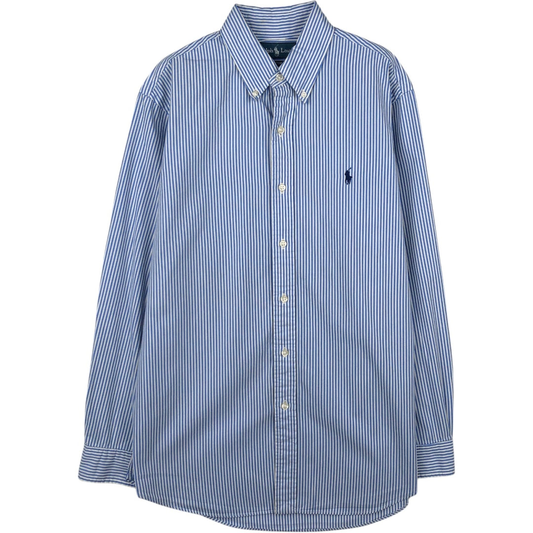 Ralph Lauren CUSTOM FIT long sleeve button down striped shirt men's size M cotton Blue type light blue Vintage Second Hand