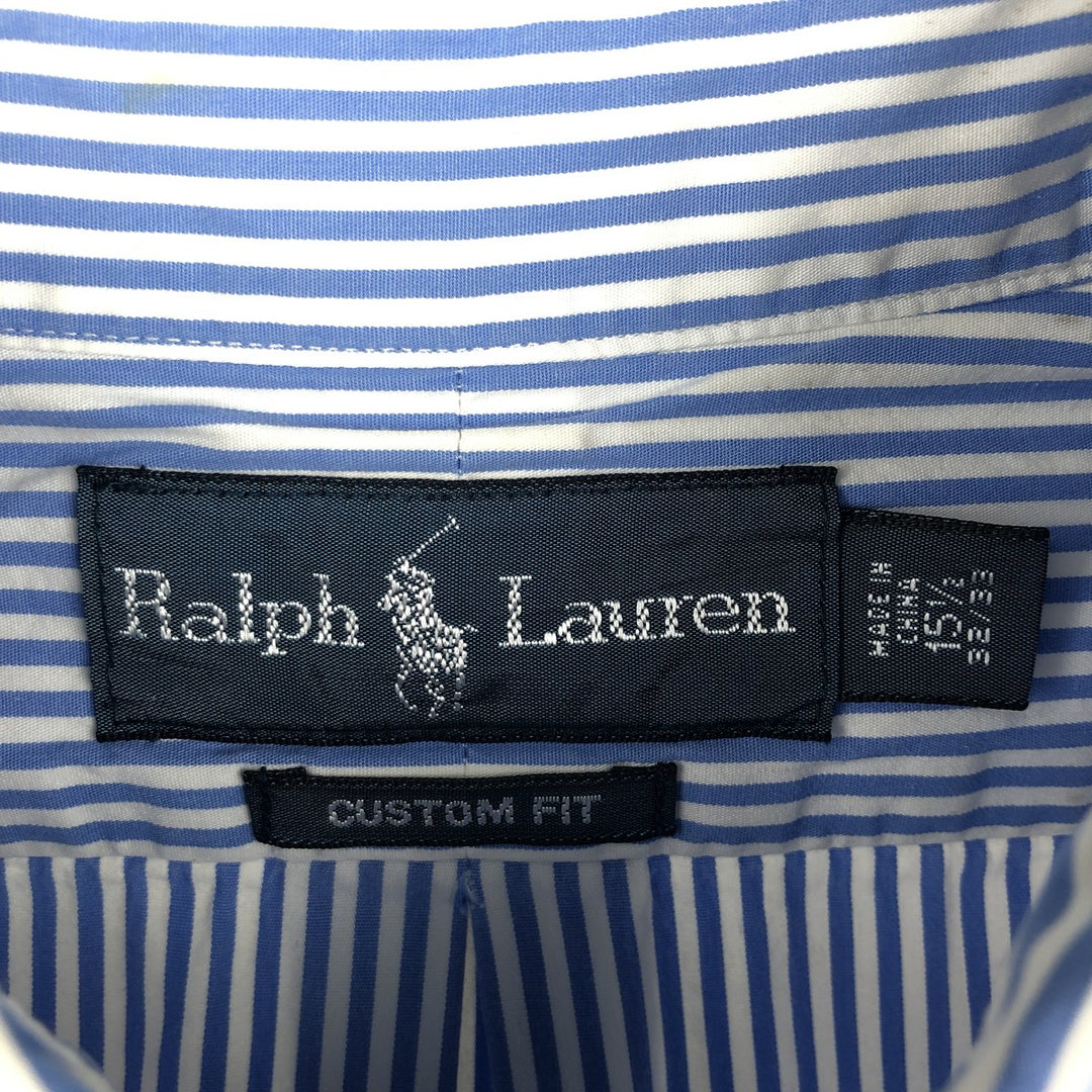 Ralph Lauren CUSTOM FIT long sleeve button down striped shirt men's size M cotton Blue type light blue Vintage Second Hand