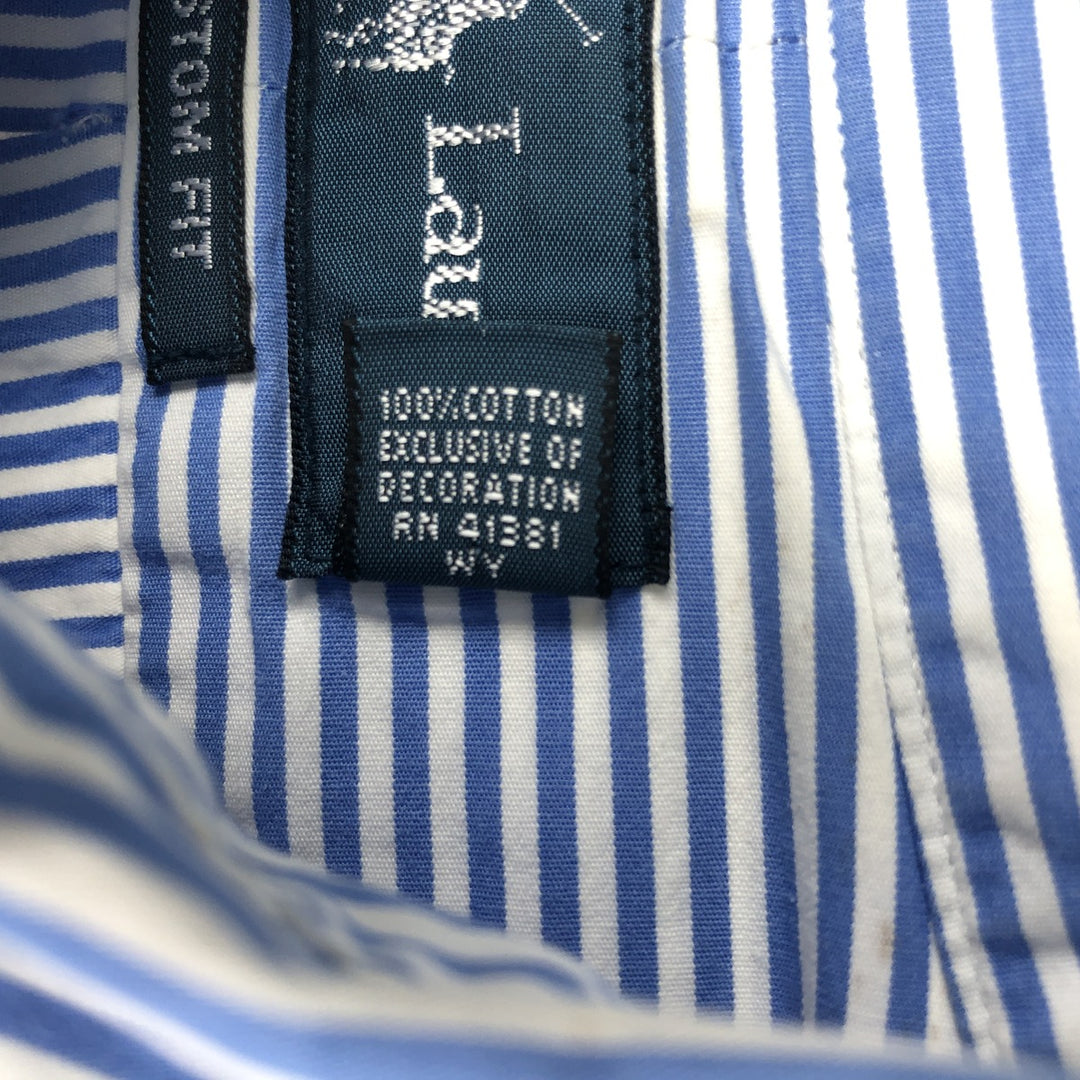 Ralph Lauren CUSTOM FIT long sleeve button down striped shirt men's size M cotton Blue type light blue Vintage Second Hand