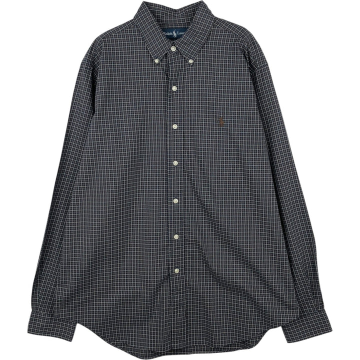 Ralph Lauren Classic Fit Long Sleeve Button Down Check Shirt, Men's Size L cotton black type Vintage Second Hand