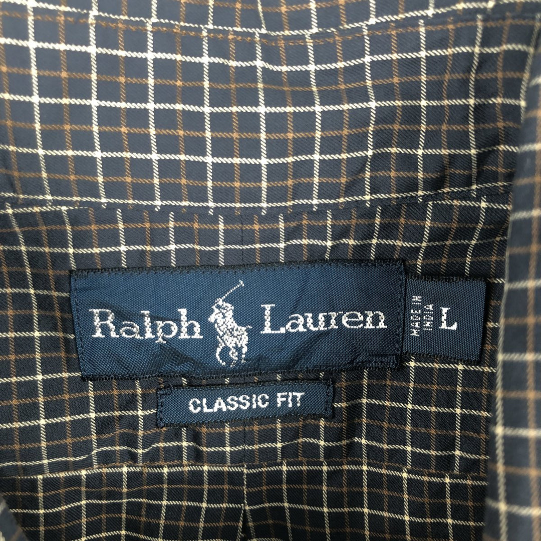 Ralph Lauren Classic Fit Long Sleeve Button Down Check Shirt, Men's Size L cotton black type Vintage Second Hand