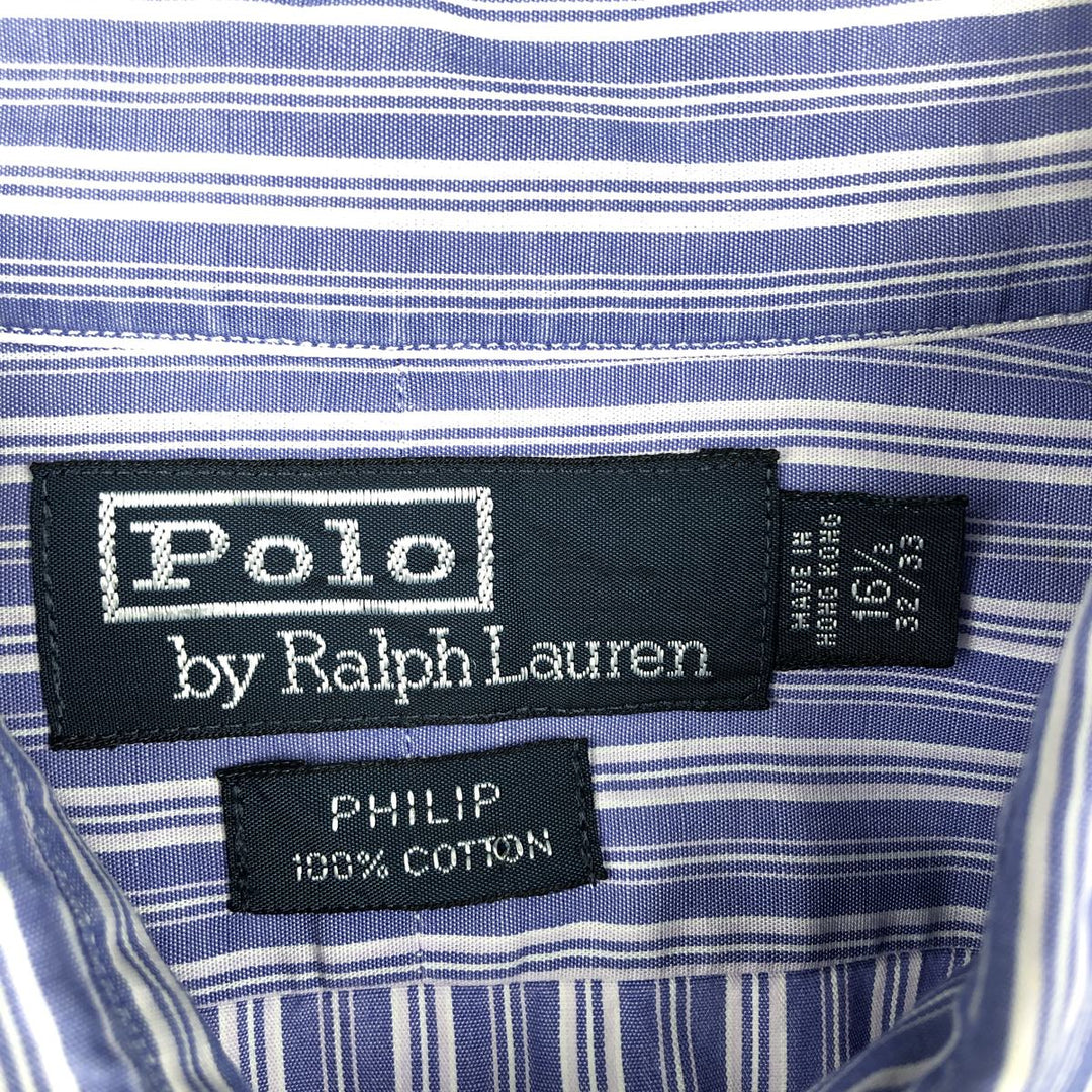 Ralph Lauren POLO by Ralph Lauren PHILIP Long-Sleeve Striped Shirt, Men's Size XL (approx.) cotton blue type Vintage Second Hand
