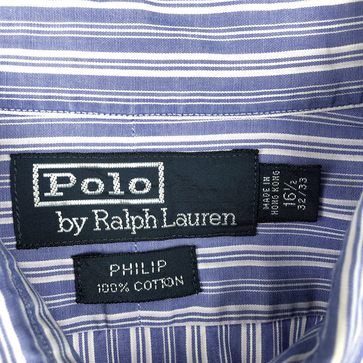 Ralph Lauren POLO by Ralph Lauren PHILIP Long-Sleeve Striped Shirt, Men's Size XL (approx.) cotton blue type Vintage Second Hand