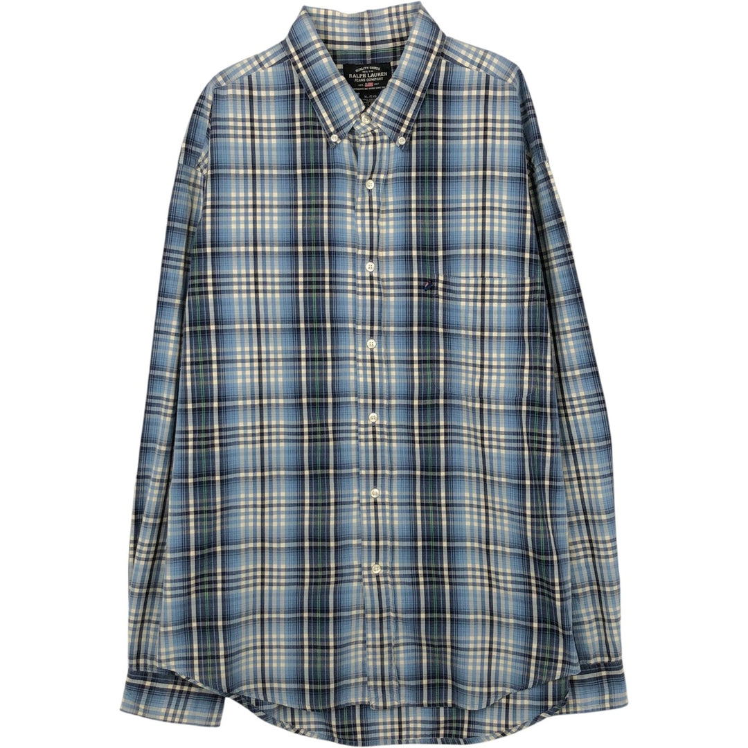 Ralph Lauren POLO JEANS COMPANY Long-Sleeve Button-Down Check Shirt, Men's Size XL (approx.) cotton Blue type light blue Vintage Second Hand