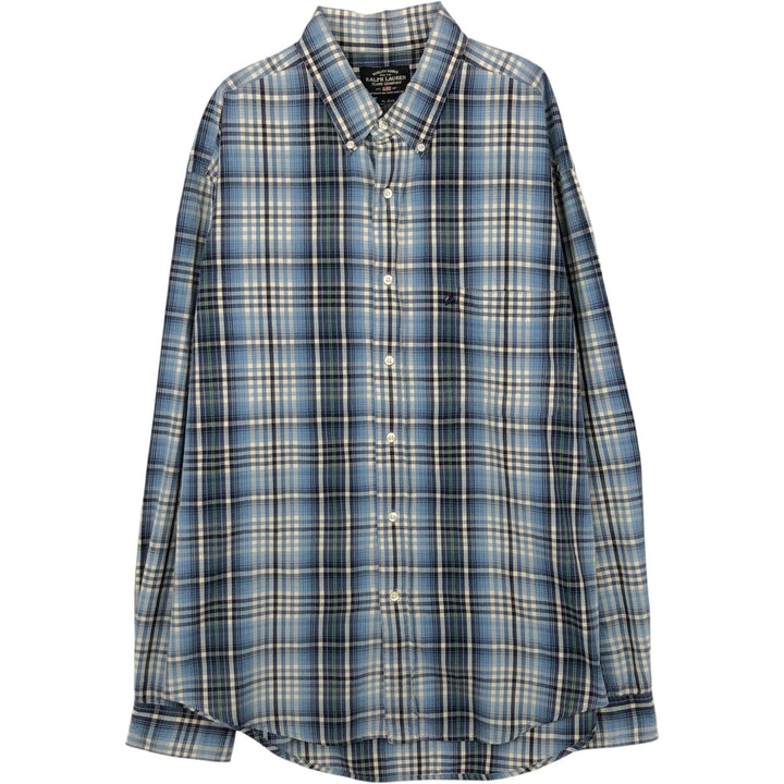 Ralph Lauren POLO JEANS COMPANY Long-Sleeve Button-Down Check Shirt, Men's Size XL (approx.) cotton Blue type light blue Vintage Second Hand