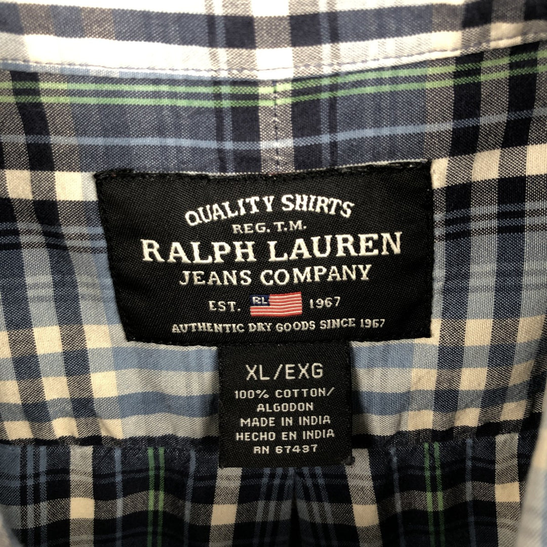 Ralph Lauren POLO JEANS COMPANY Long-Sleeve Button-Down Check Shirt, Men's Size XL (approx.) cotton Blue type light blue Vintage Second Hand