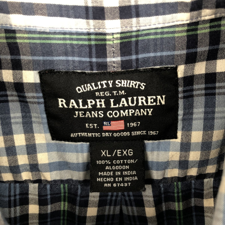 Ralph Lauren POLO JEANS COMPANY Long-Sleeve Button-Down Check Shirt, Men's Size XL (approx.) cotton Blue type light blue Vintage Second Hand