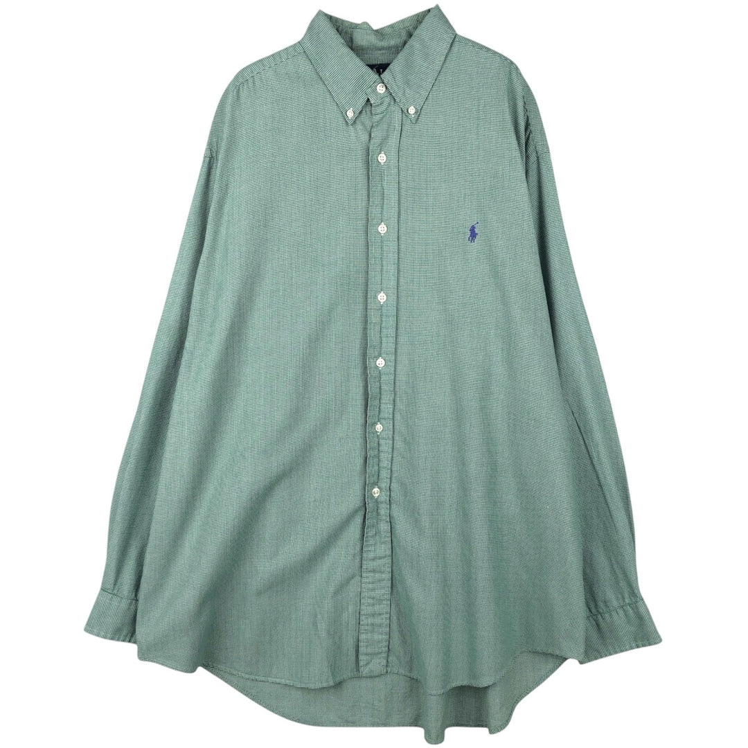 Ralph Lauren BLAKE Houndstooth Pattern Long Sleeve Button-Down Check Shirt, Men's Size XL cotton green type Vintage Second Hand