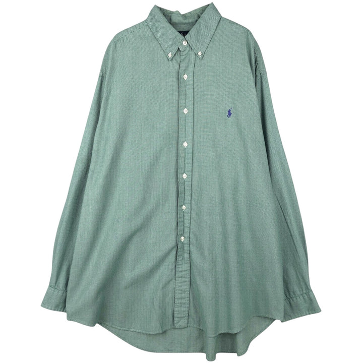 Ralph Lauren BLAKE Houndstooth Pattern Long Sleeve Button-Down Check Shirt, Men's Size XL cotton green type Vintage Second Hand