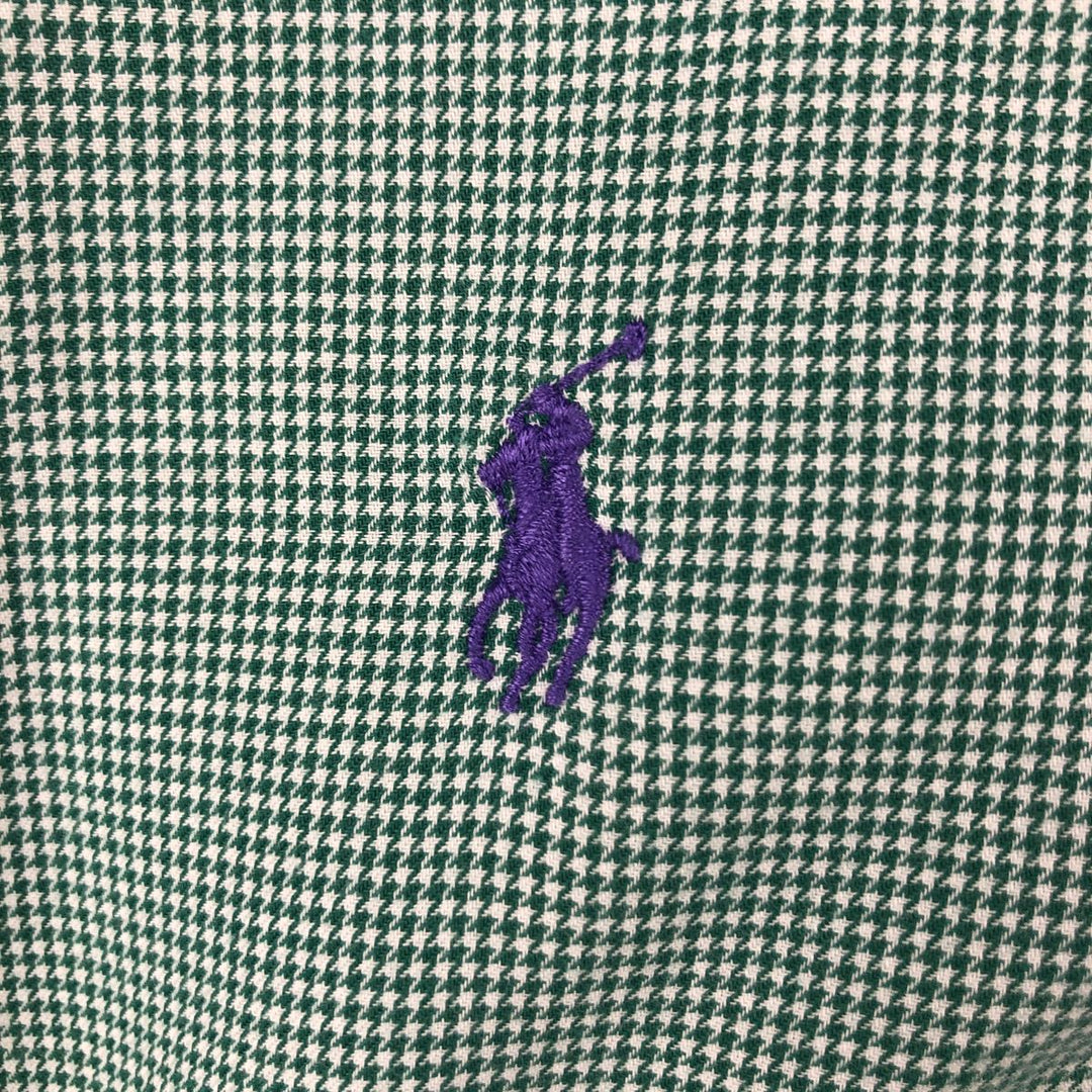 Ralph Lauren BLAKE Houndstooth Pattern Long Sleeve Button-Down Check Shirt, Men's Size XL cotton green type Vintage Second Hand