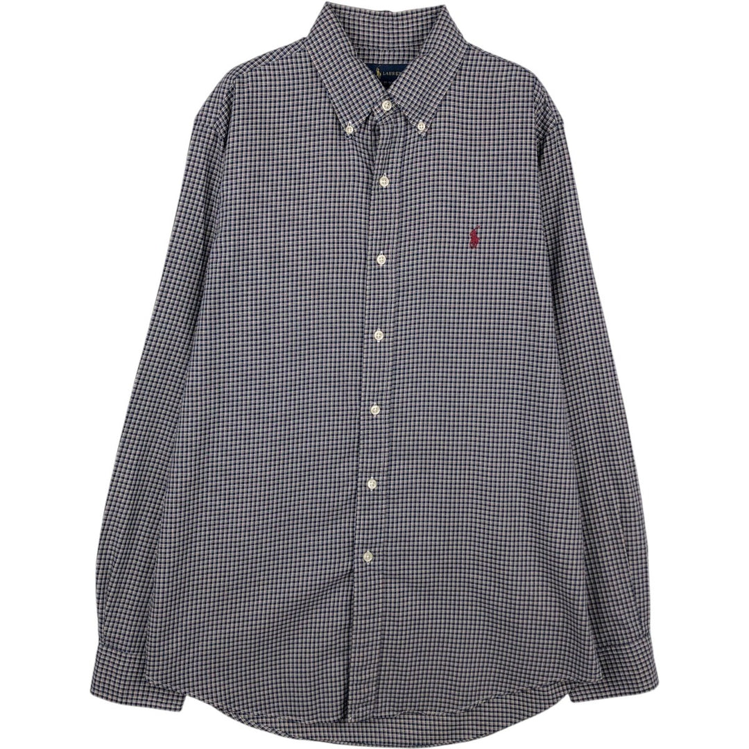 Ralph Lauren CUSTOM FIT Check Pattern Long-Sleeve Button-Down Check Shirt, Men's Size M (approx.) cotton navy blue type Vintage Second Hand