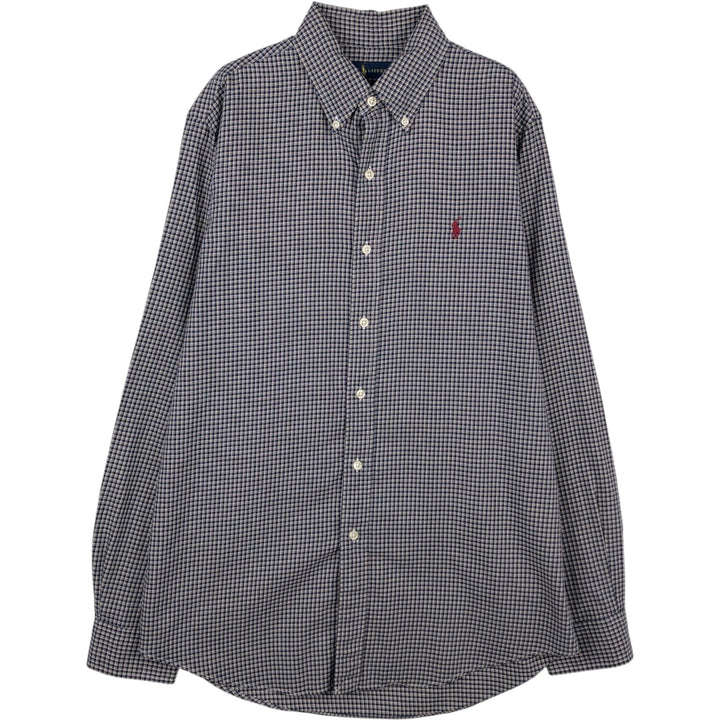 Ralph Lauren CUSTOM FIT Check Pattern Long-Sleeve Button-Down Check Shirt, Men's Size M (approx.) cotton navy blue type Vintage Second Hand