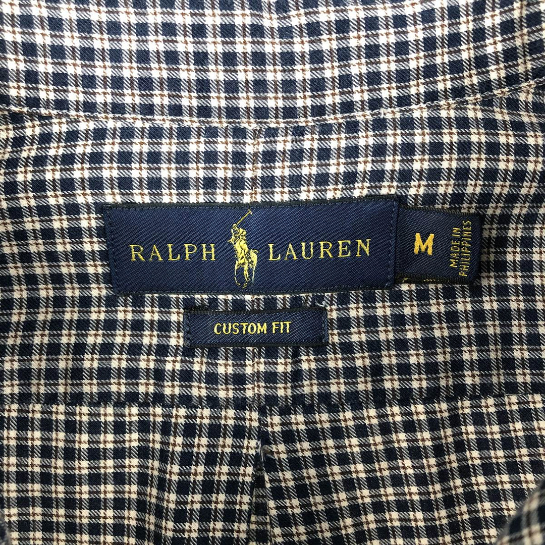 Ralph Lauren CUSTOM FIT Check Pattern Long-Sleeve Button-Down Check Shirt, Men's Size M (approx.) cotton navy blue type Vintage Second Hand