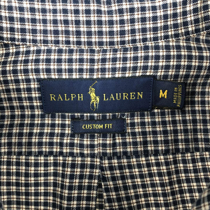 Ralph Lauren CUSTOM FIT Check Pattern Long-Sleeve Button-Down Check Shirt, Men's Size M (approx.) cotton navy blue type Vintage Second Hand
