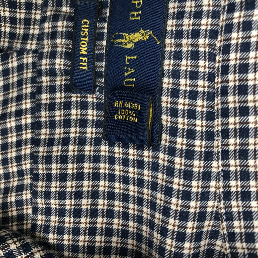 Ralph Lauren CUSTOM FIT Check Pattern Long-Sleeve Button-Down Check Shirt, Men's Size M (approx.) cotton navy blue type Vintage Second Hand