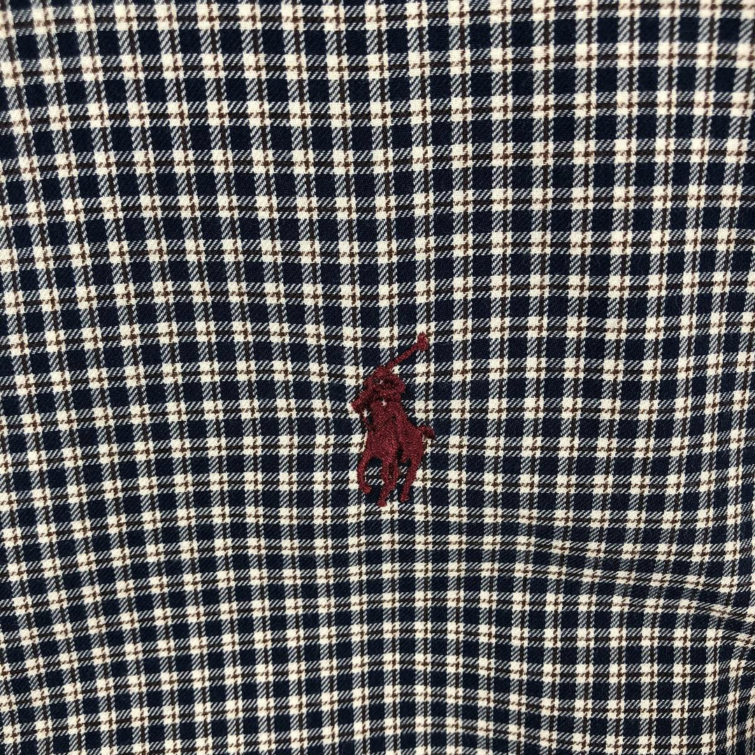 Ralph Lauren CUSTOM FIT Check Pattern Long-Sleeve Button-Down Check Shirt, Men's Size M (approx.) cotton navy blue type Vintage Second Hand