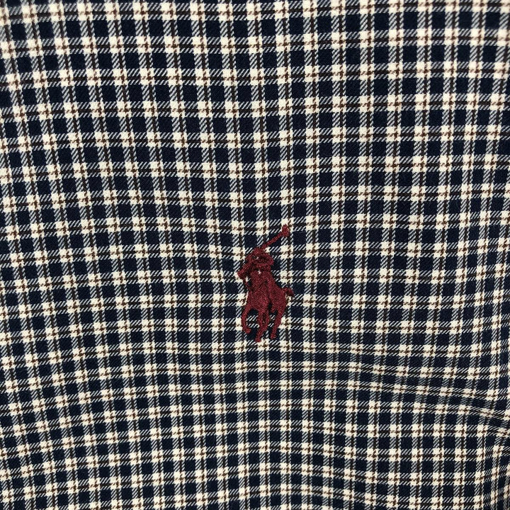 Ralph Lauren CUSTOM FIT Check Pattern Long-Sleeve Button-Down Check Shirt, Men's Size M (approx.) cotton navy blue type Vintage Second Hand