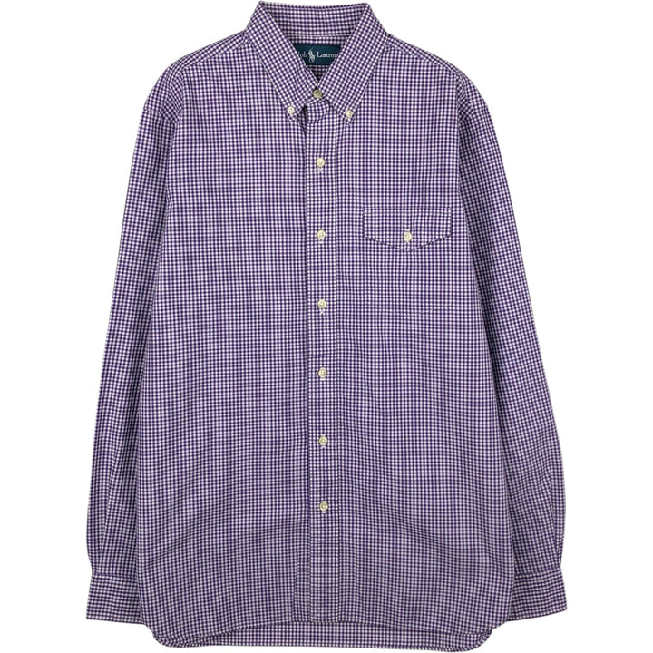 Ralph Lauren Gingham Check Long Sleeve Button-Down Check Shirt, Men's M Size cotton purple type Vintage Second Hand