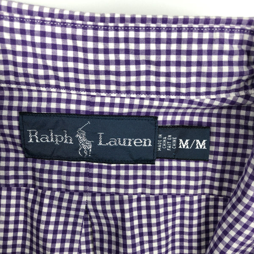 Ralph Lauren Gingham Check Long Sleeve Button-Down Check Shirt, Men's M Size cotton purple type Vintage Second Hand