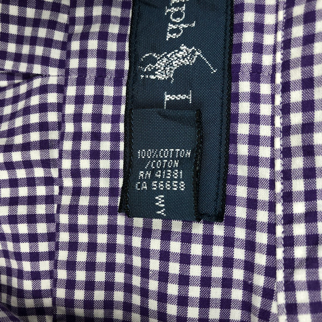 Ralph Lauren Gingham Check Long Sleeve Button-Down Check Shirt, Men's M Size cotton purple type Vintage Second Hand