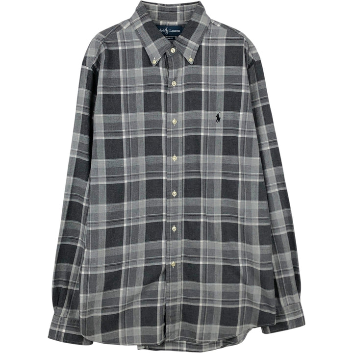 Ralph Lauren CUSTOM FIT Long-Sleeve Button-Down Check Shirt, Made in China, Men's Size L (approx.) cotton gray type Vintage Second Hand