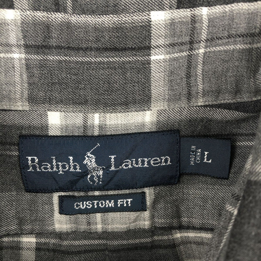 Ralph Lauren CUSTOM FIT Long-Sleeve Button-Down Check Shirt, Made in China, Men's Size L (approx.) cotton gray type Vintage Second Hand